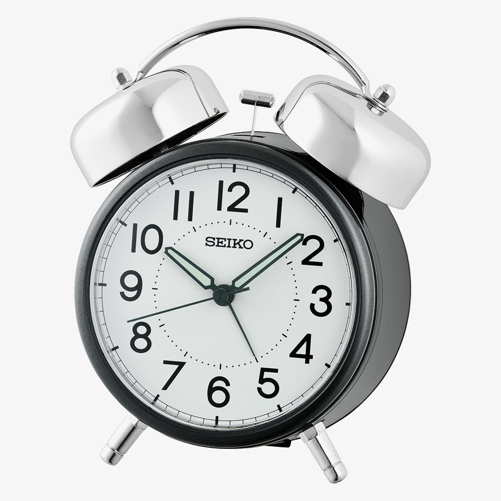 House of Watches - Seiko Twin Bell Round Black Alarm Clock QHK063K
