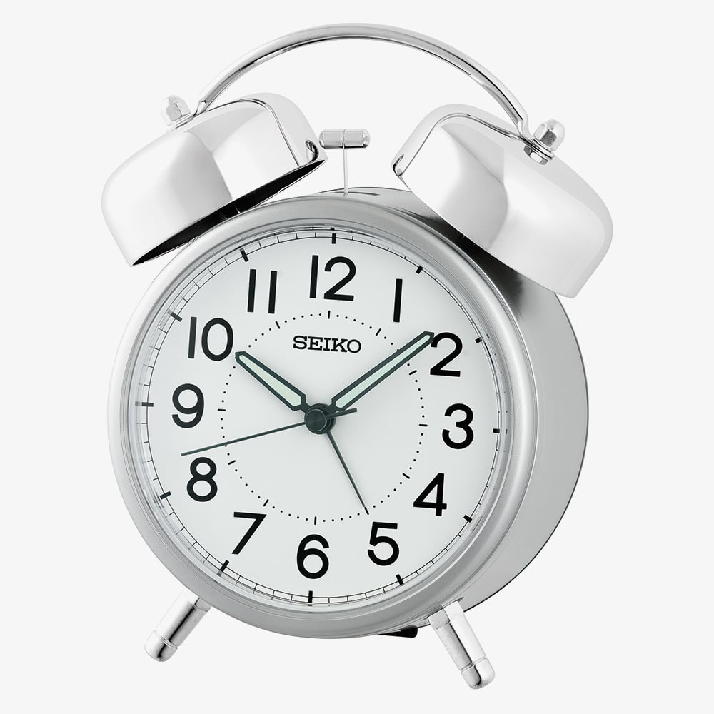 House of Watches - Seiko Twin Bell Round Silver Alarm Clock QHK063S
