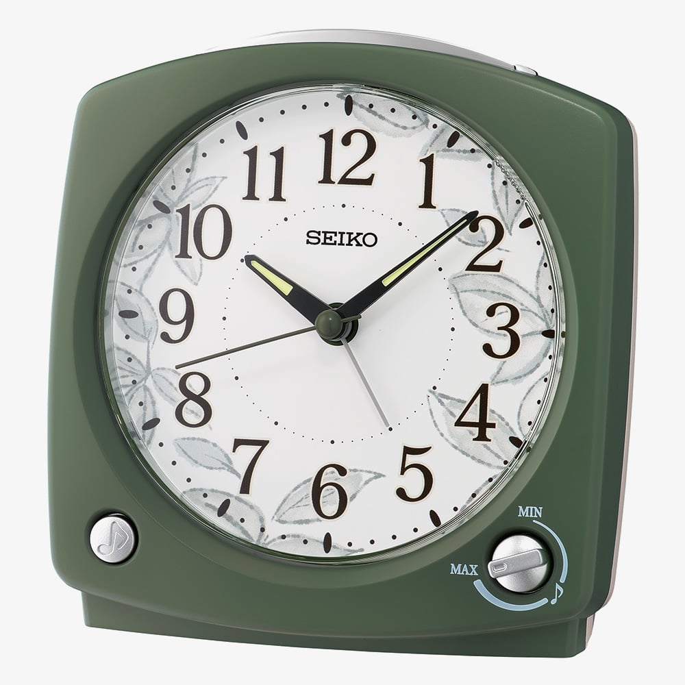 House of Watches - Seiko Retro White Patterned Dial Green Alarm Clock QHP012M