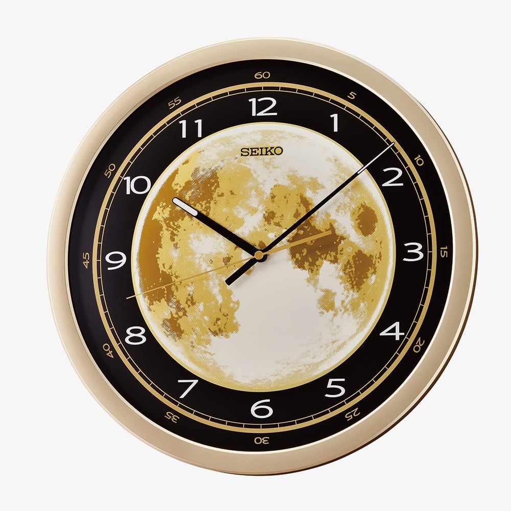House of Watches - Seiko Retro Gold Moon Dial Round Wall Clock QXA831G