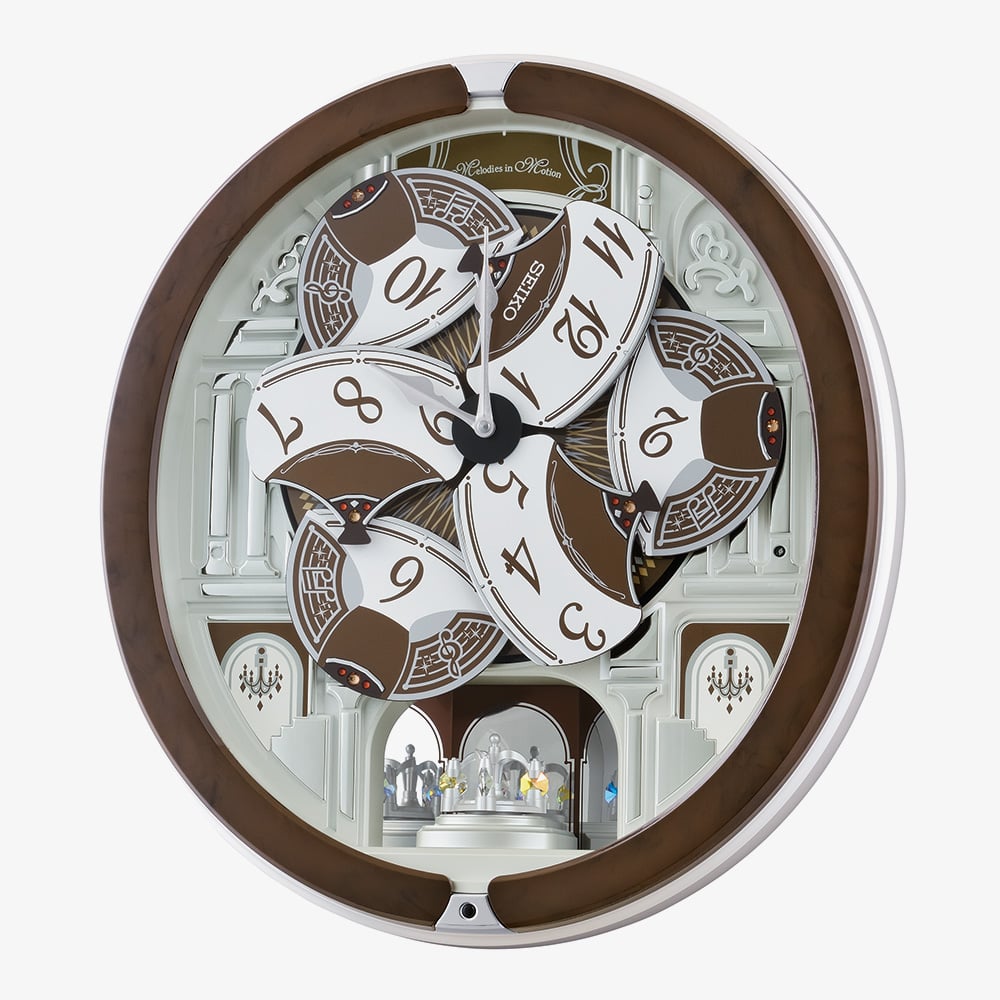 Seiko Melodies In Motion Brown Silver Wall Clock QXM615B