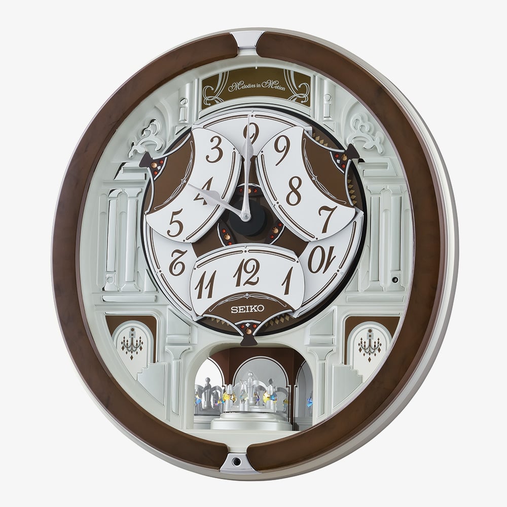 Seiko Melodies In Motion Brown Silver Wall Clock QXM615B