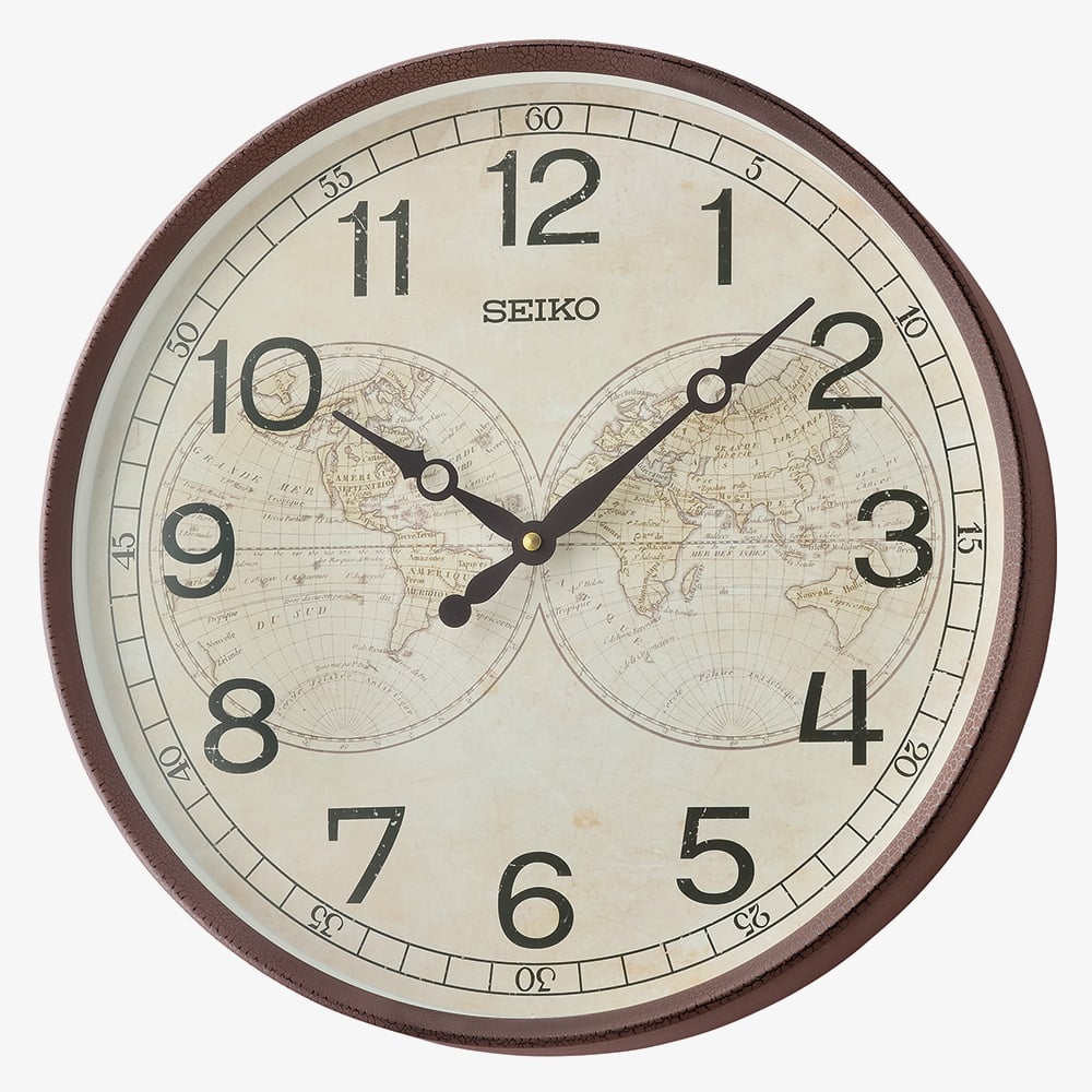 House of Watches - Seiko Brown World Map Dial Round Wall Clock QXA803B