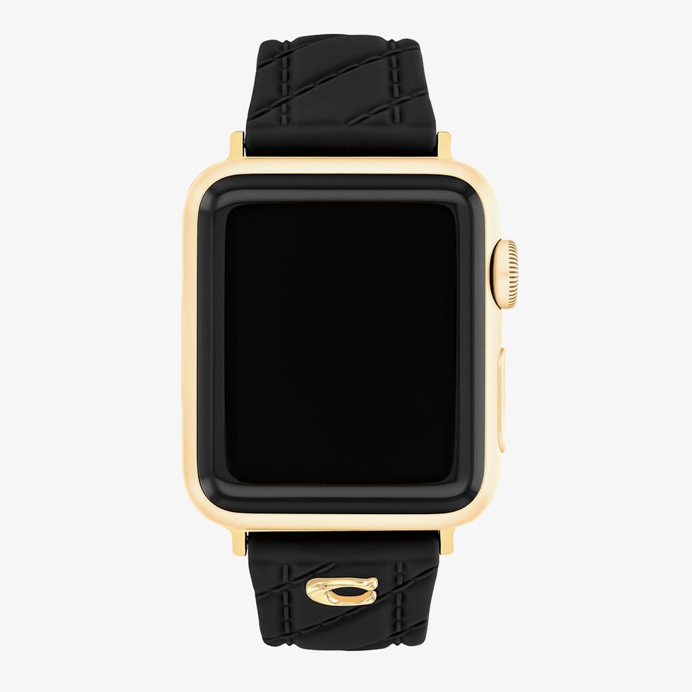 Coach Ladies Black Silicone Quilted Apple Watch Strap 14700317