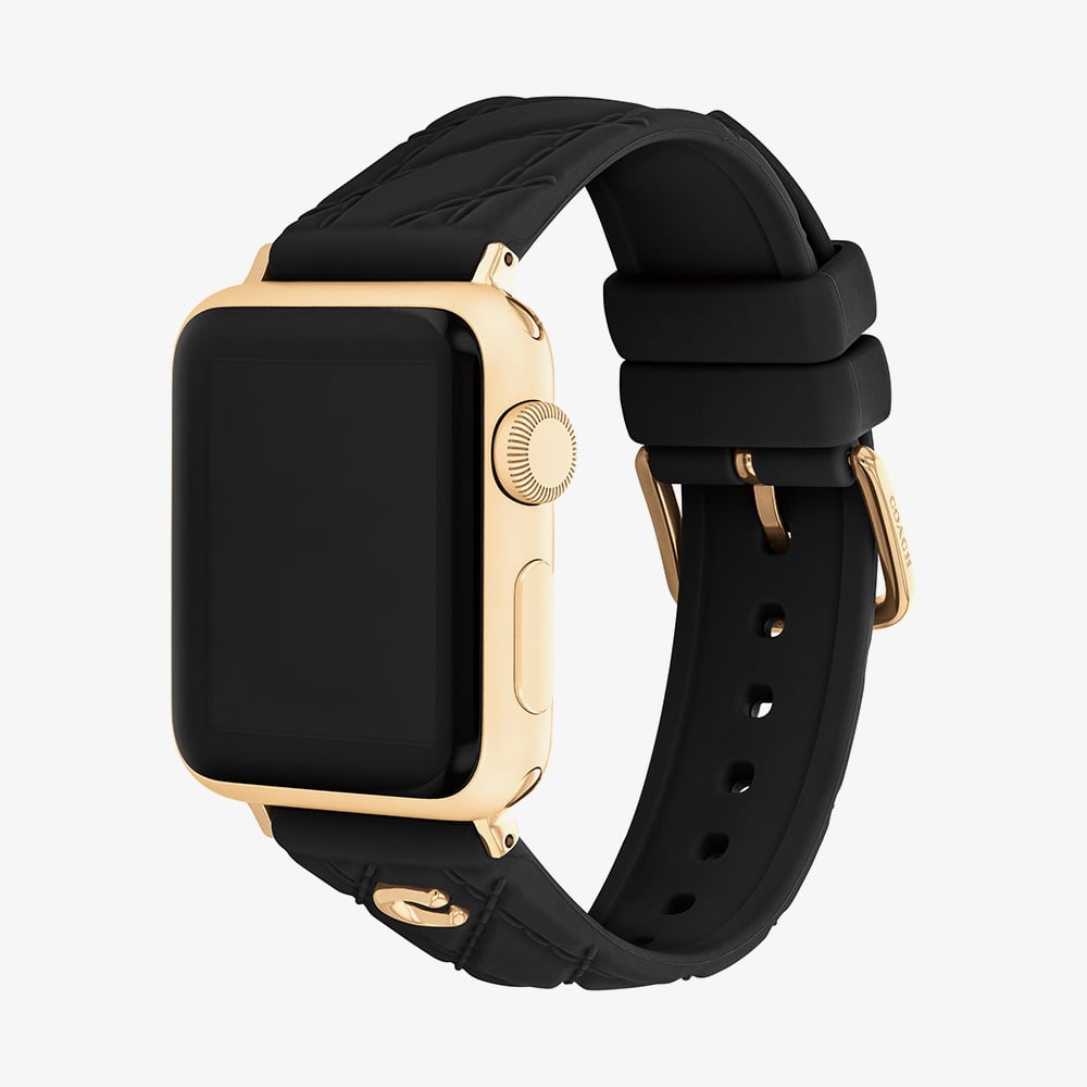 Coach Ladies Black Silicone Quilted Apple Watch Strap 14700317