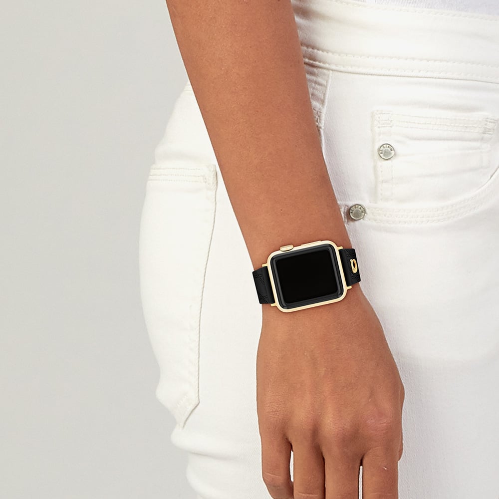 Coach Ladies Black Silicone Quilted Apple Watch Strap 14700317