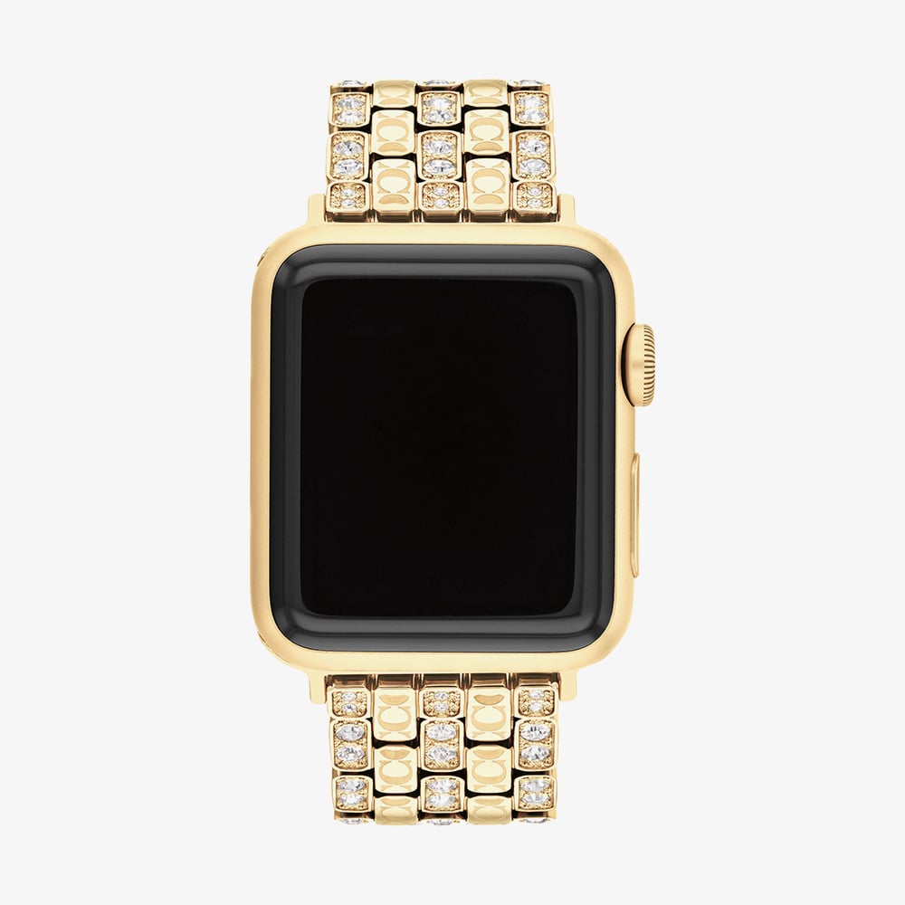 Coach Ladies Gold Tone Crystal Set Apple Watch Strap 14700262