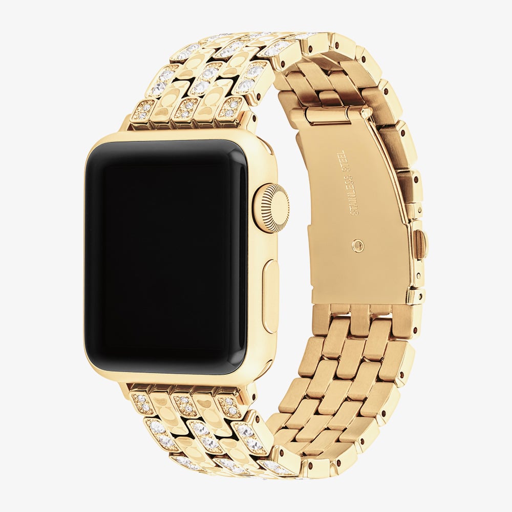 Coach Ladies Gold Tone Crystal Set Apple Watch Strap 14700262