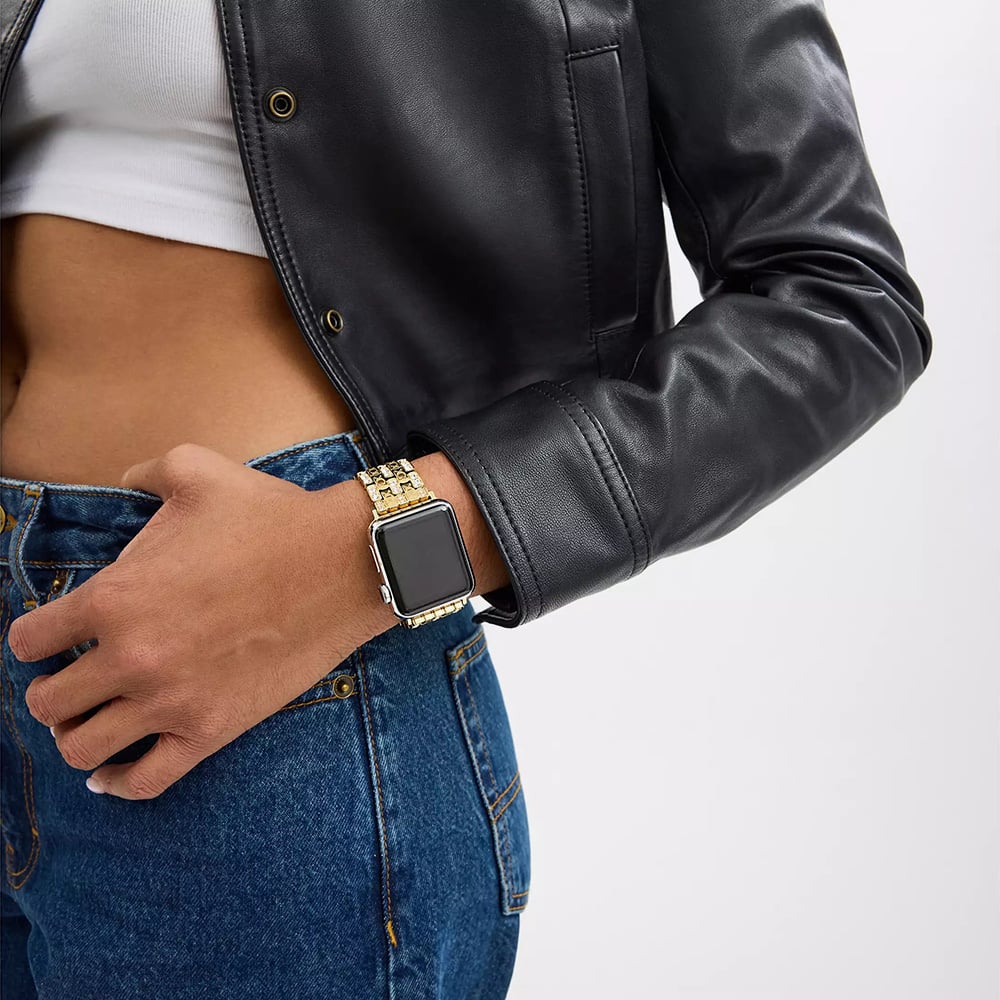 Coach Ladies Gold Tone Crystal Set Apple Watch Strap 14700262