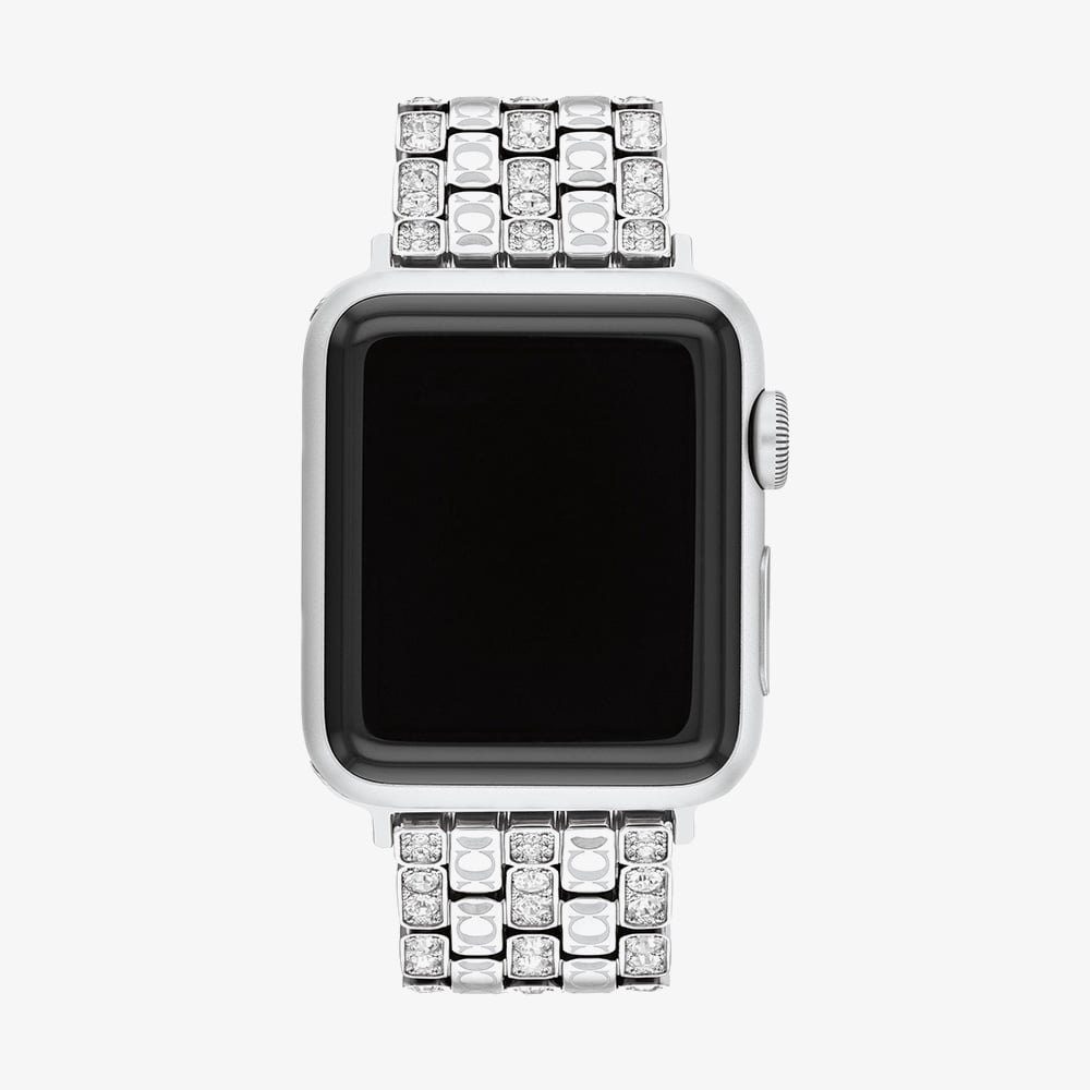 Coach Ladies Silver Tone Crystal Set Apple Watch Strap 14700261