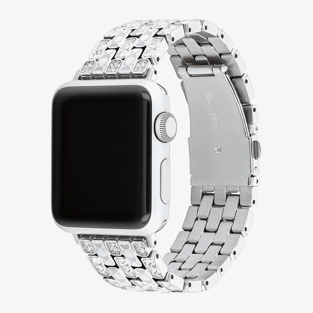 Coach Ladies Silver Tone Crystal Set Apple Watch Strap 14700261