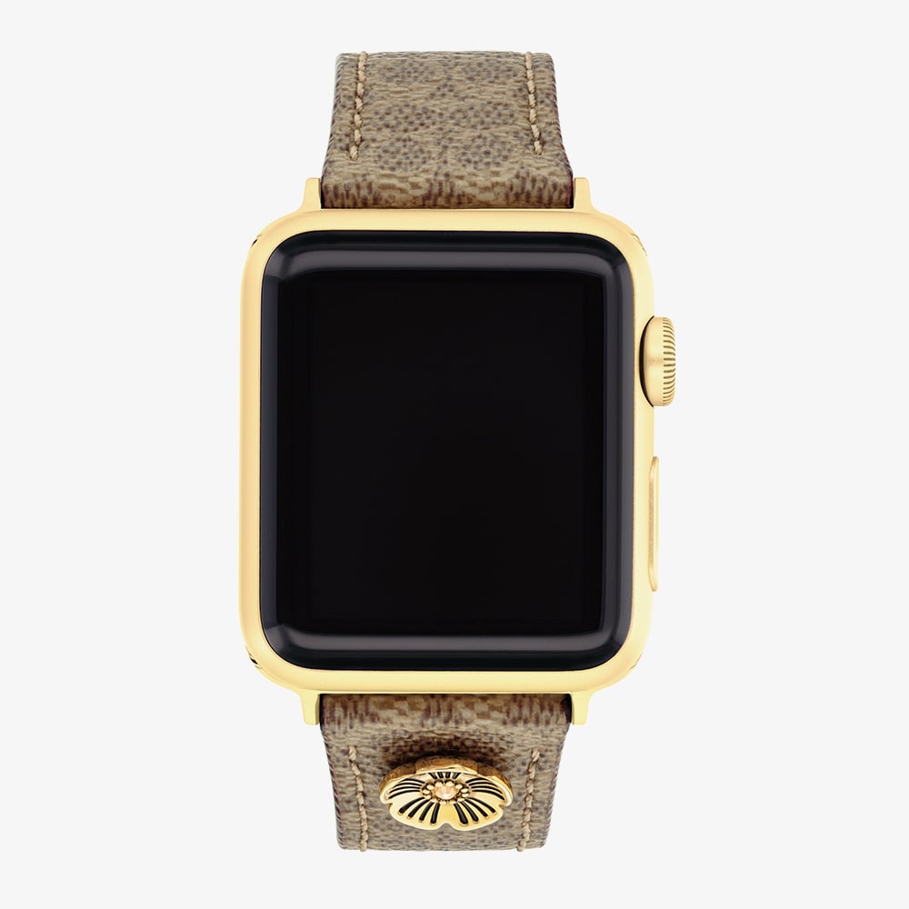 Coach Ladies Flower Motif Brown Leather Apple Watch Strap 14700235