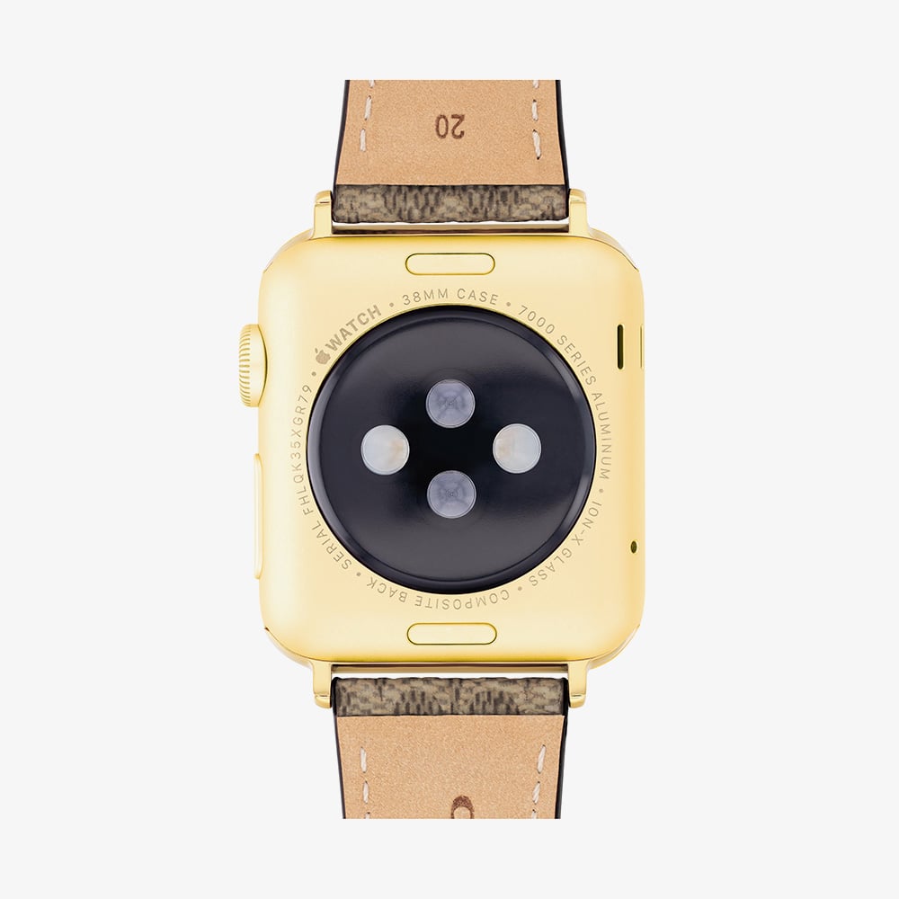 Coach Ladies Flower Motif Brown Leather Apple Watch Strap 14700235