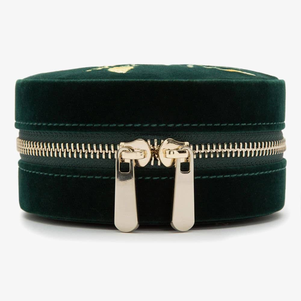 WOLF Zoe Travel Round Forest Green Floral Jewellery Box 393212