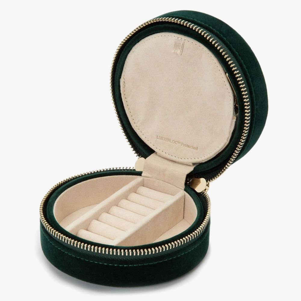 WOLF Zoe Travel Round Forest Green Floral Jewellery Box 393212