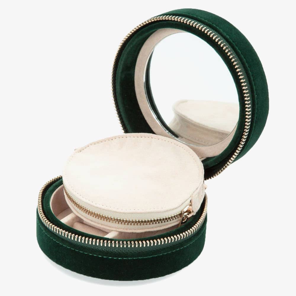 WOLF Zoe Travel Round Forest Green Floral Jewellery Box 393212