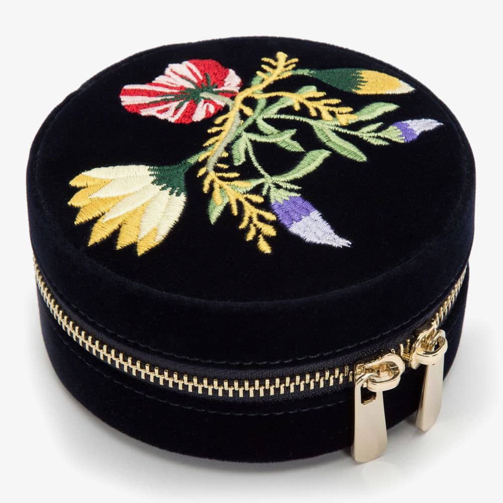 WOLF Zoe Travel Round Indigo Floral Jewellery Box 393216