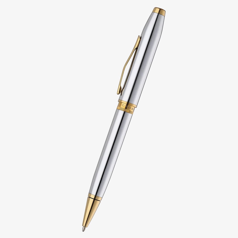Cross Foundry Polished Chrome & Gold Ballpoint Pen AT0812-3