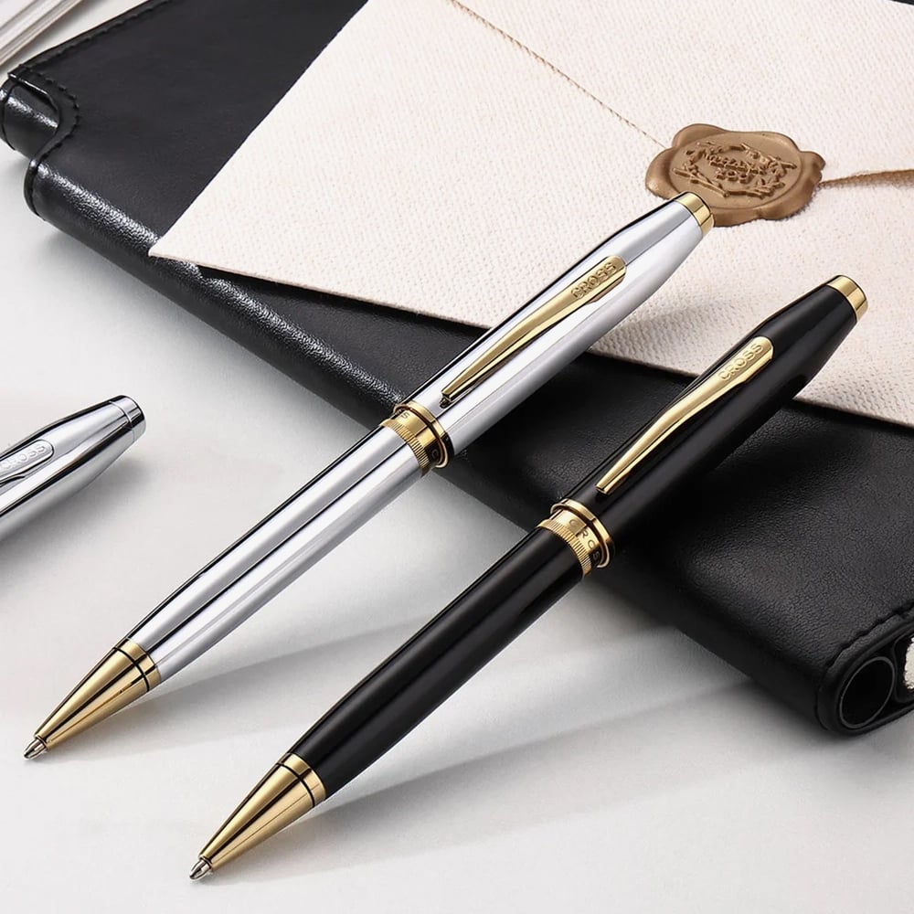 Cross Foundry Polished Chrome & Gold Ballpoint Pen AT0812-3