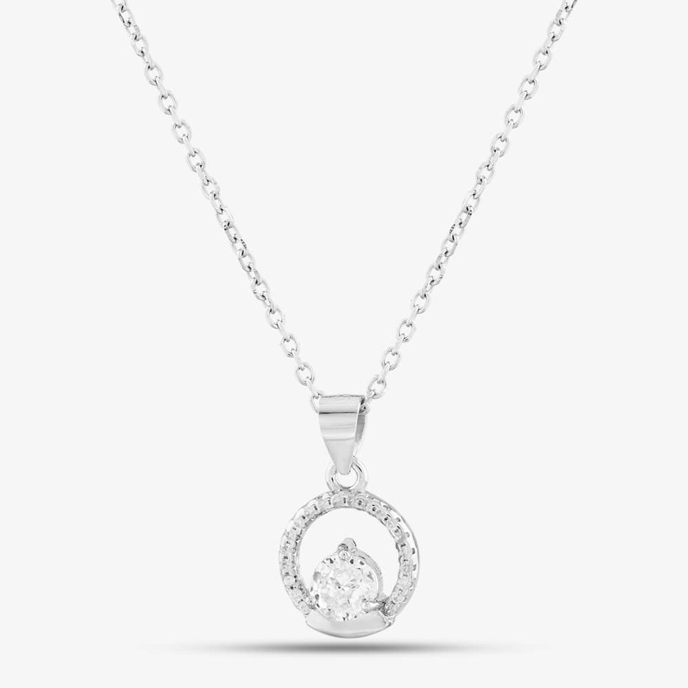 Photos - Pendant / Choker Necklace Fashionista Silver Silver Cubic Zirconia Circle Necklace E613264P
