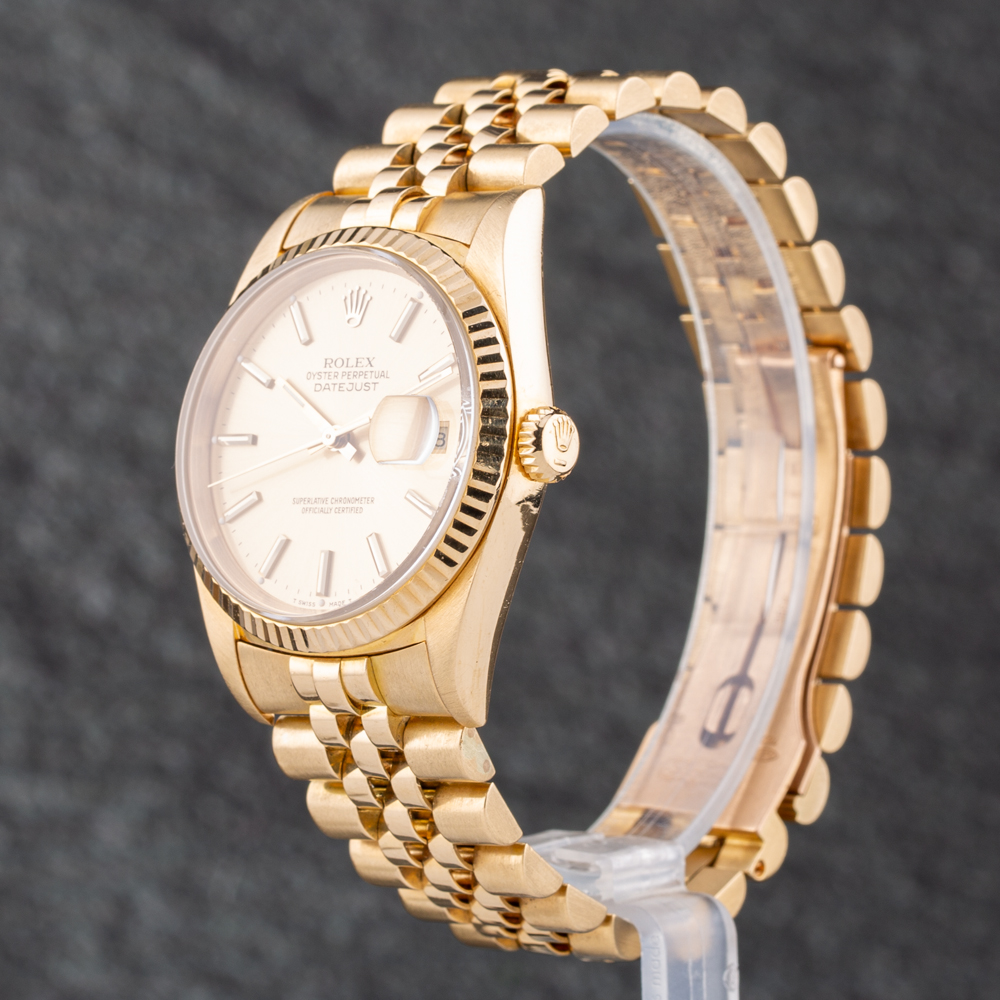 Pre-Owned Rolex Mens Datejust 18ct Gold Gold Bracelet Watch 16238