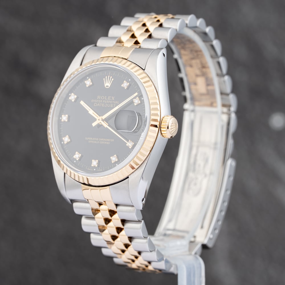 Pre-Owned Rolex Mens Datejust Black Dial Two Colour Bracelet Watch 16233