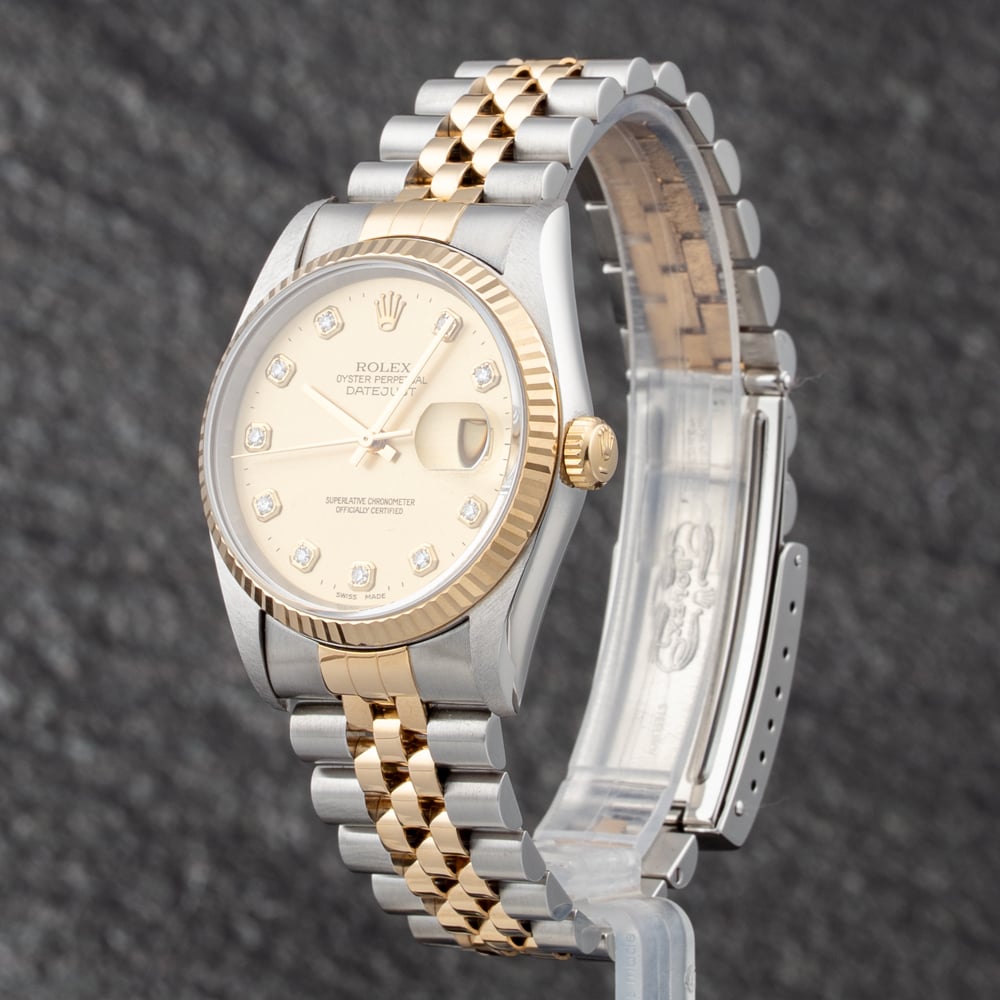 Pre-Owned Rolex Mens Datejust Gold Dial Two Colour Bracelet Watch 16233