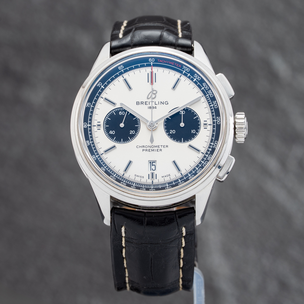 House of Watches - Pre-Owned Breitling Mens Premier B01 White Leather Strap Watch AB0118221G1P1