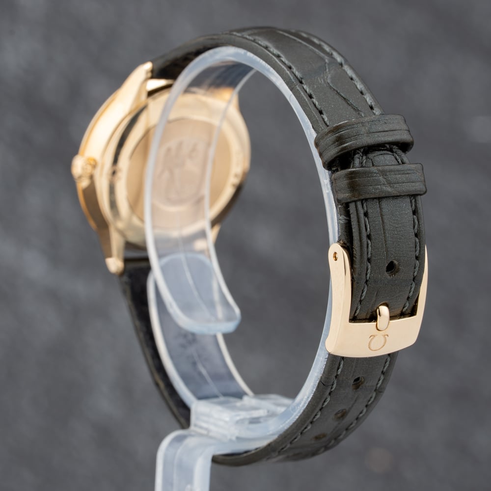 Pre-Owned OMEGA Ladies Prestige 18ct Gold Green Leather Strap Watch 434.58.28.60.55.002