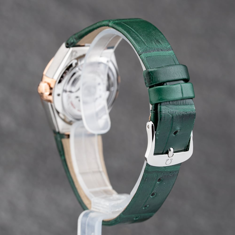 Pre-Owned OMEGA Ladies Constellation Diamond Green Leather Strap Watch 131.23.29.20.99.001