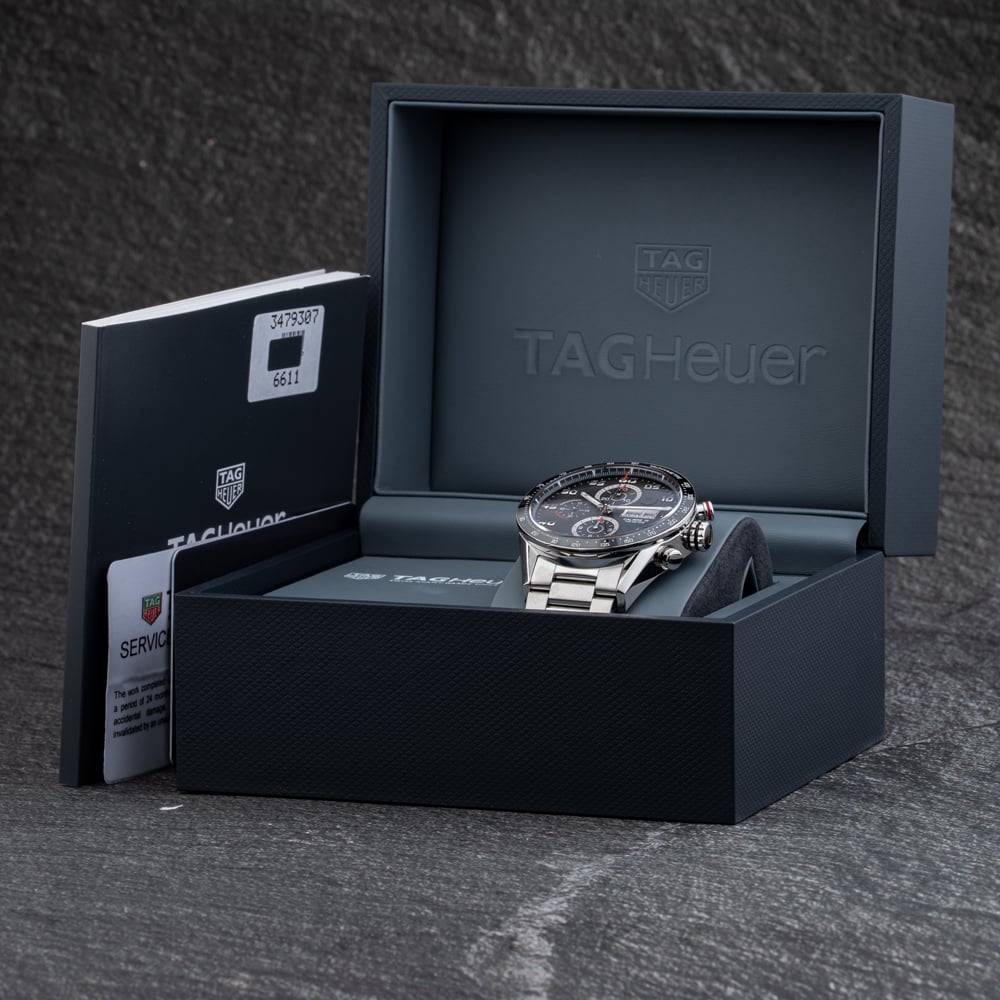 Pre-Owned TAG Heuer Mens Carrera Calibre 16 Black Dial Bracelet Watch CV2A1R.BA0799