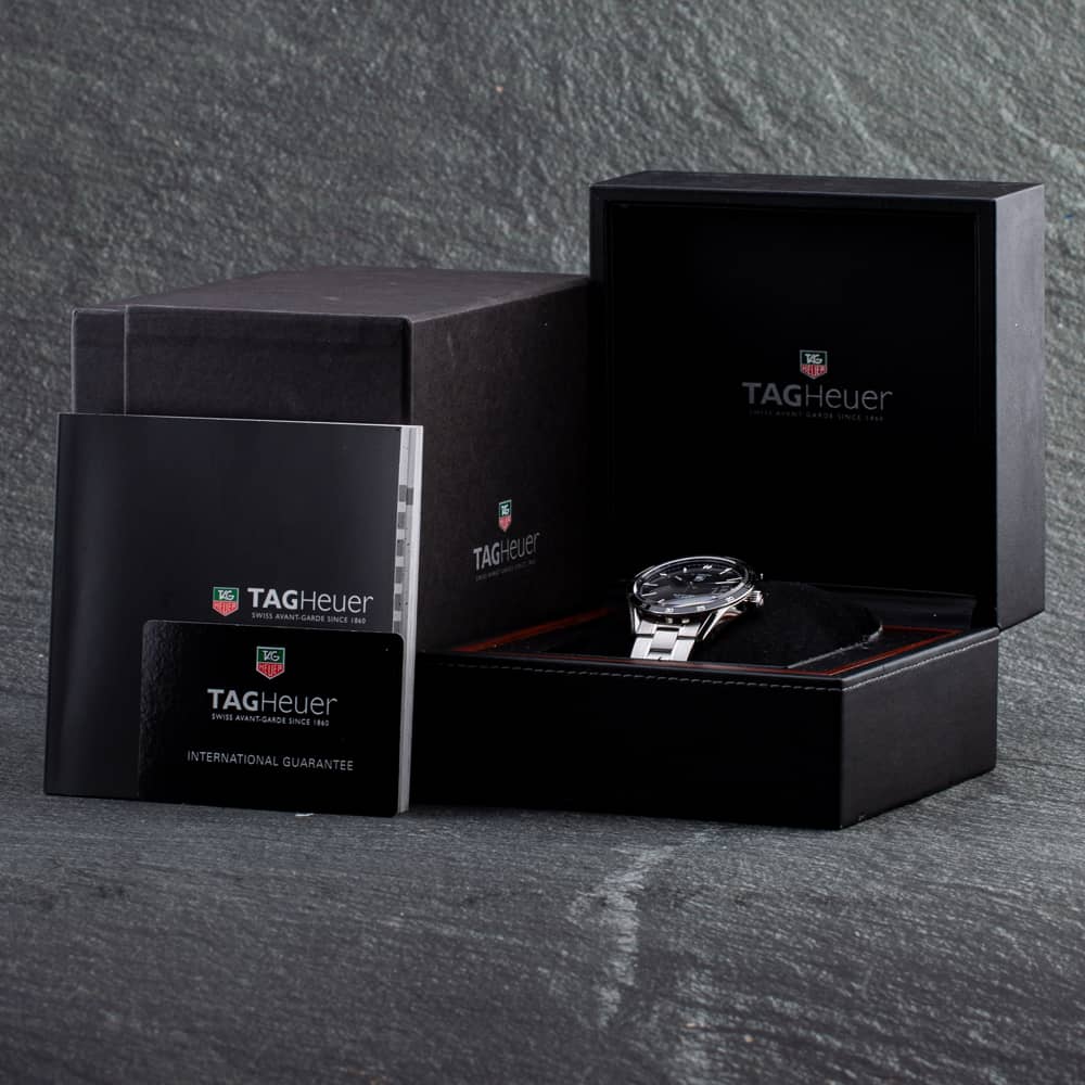 Pre-Owned TAG Heuer Mens Carrera Calibre 5 Black Dial Silver Bracelet Watch WV211M