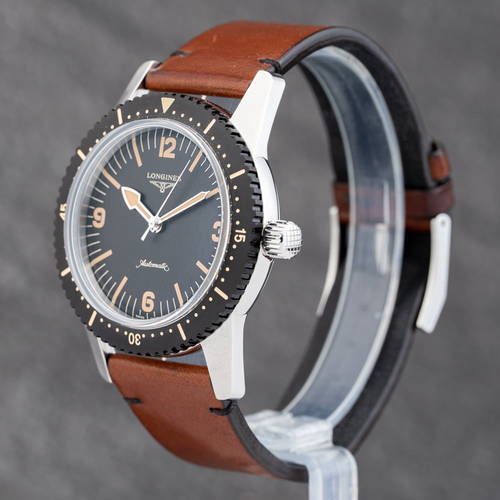 Pre-Owned Longines Mens Skin Diver Brown Leather Strap Watch L2.822.4.56.2
