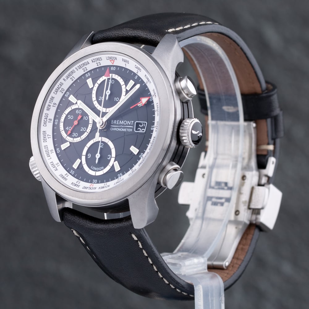 Pre-Owned Bremont Mens Alti-Wt/Bk Black Leather Strap Watch ALTI-WT/BK
