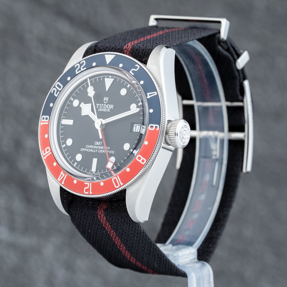Pre-Owned Tudor Mens Black Bay GMT Black Fabric Strap Watch 7983ORB