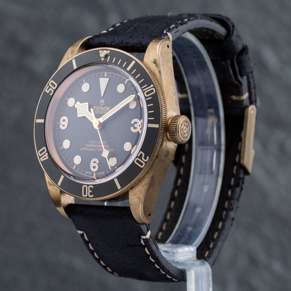 Pre-Owned Tudor Mens Black Bay Grey Dial Black Leather Strap Watch 79250BA