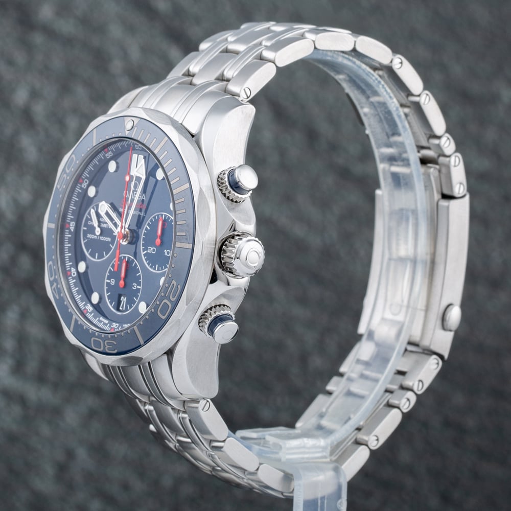Pre-Owned OMEGA Mens Seamaster Diver Chronograph Blue Dial Bracelet Watch 212.30.44.50.03.001