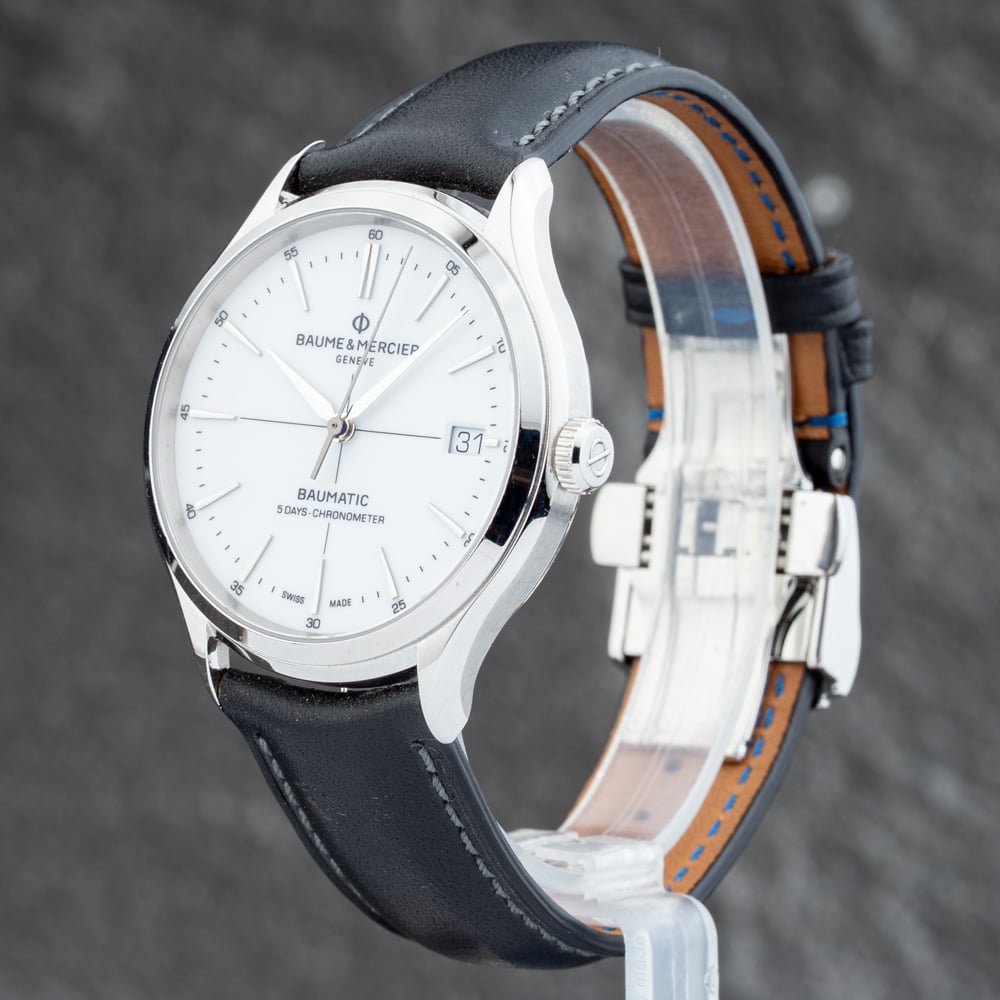 Pre-Owned Baume & Mercier Mens Clifton White Dial Leather Strap Watch 10569