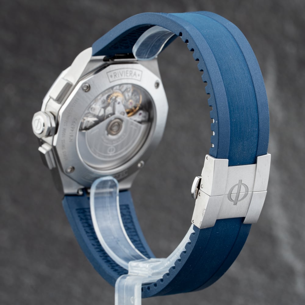 Pre-Owned Baume & Mercier Mens Riviera Blue Dial Rubber Strap Watch 10623