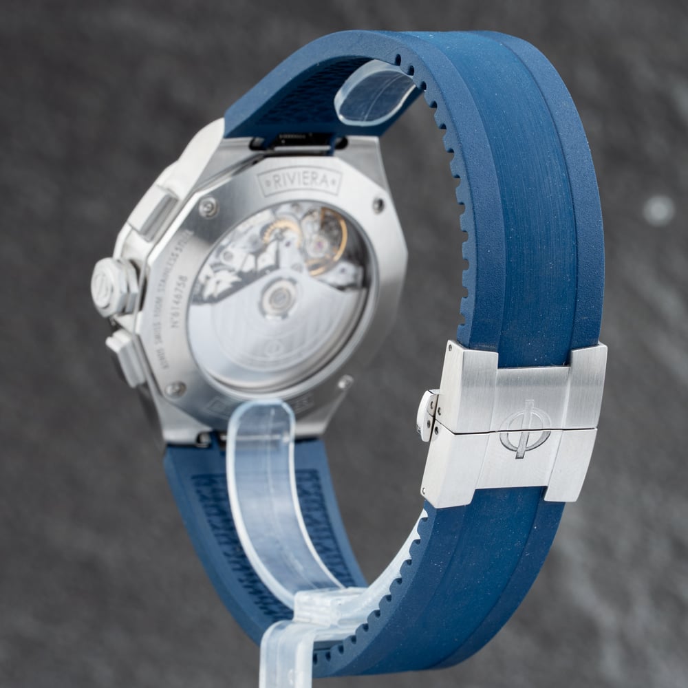 Pre-Owned Baume & Mercier Mens Riviera Blue Dial Rubber Strap Watch 10623