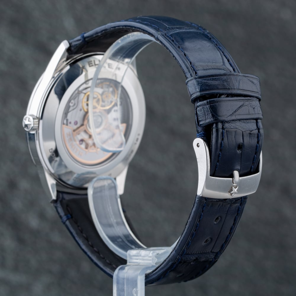 Pre-Owned Zenith Mens Elite Classic Moonphase Silver Dial Leather Strap Watch 03.3100.692/01.C922