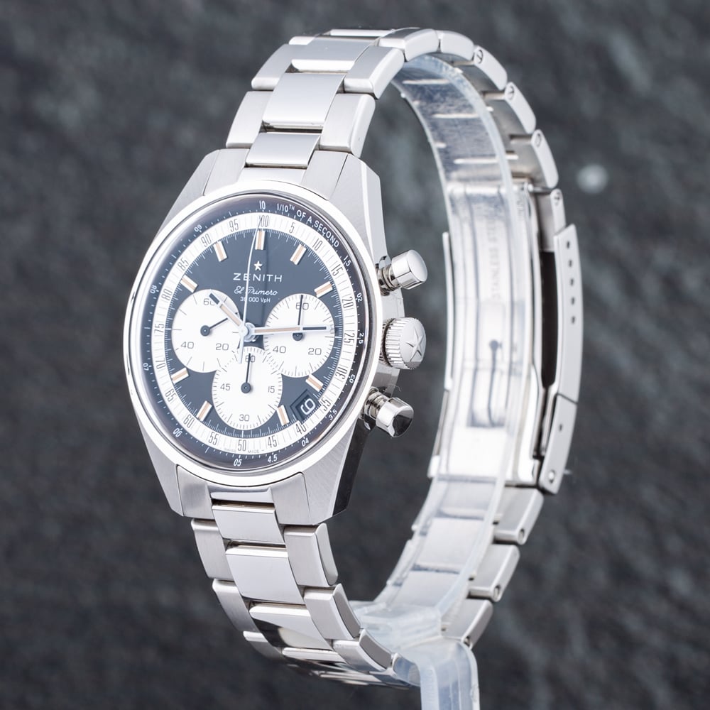 Pre-Owned Zenith Mens Chronomaster Black Dial Silver Bracelet Watch 03.3200.3600/21.M3200