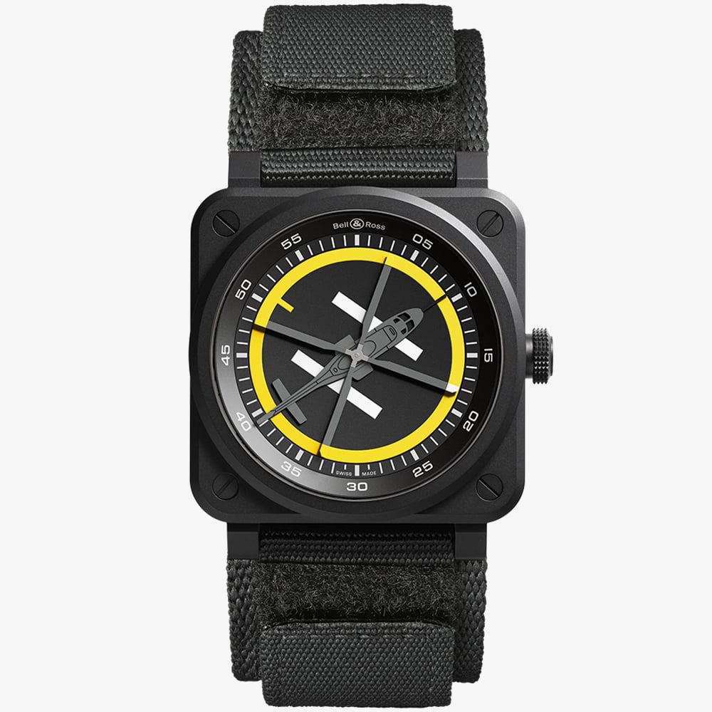 Bell & Ross Mens Limited Edition Helipad Yellow Rubber Strap Watch BR03A-HE-CE/SRB