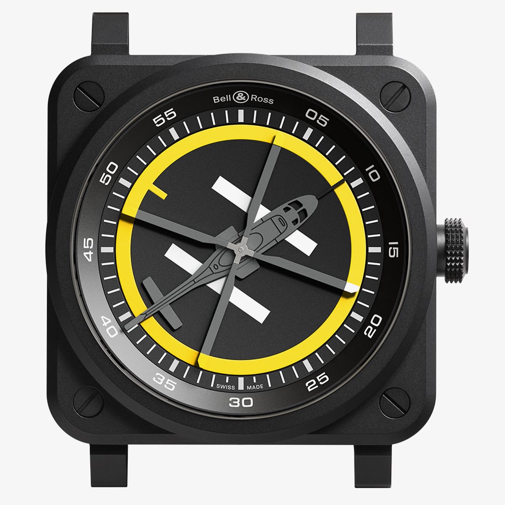 Bell & Ross Mens Limited Edition Helipad Yellow Rubber Strap Watch BR03A-HE-CE/SRB