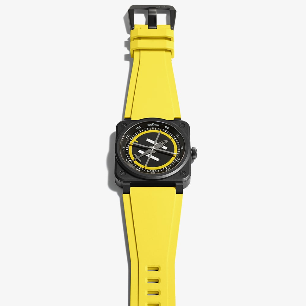 Bell & Ross Mens Limited Edition Helipad Yellow Rubber Strap Watch BR03A-HE-CE/SRB