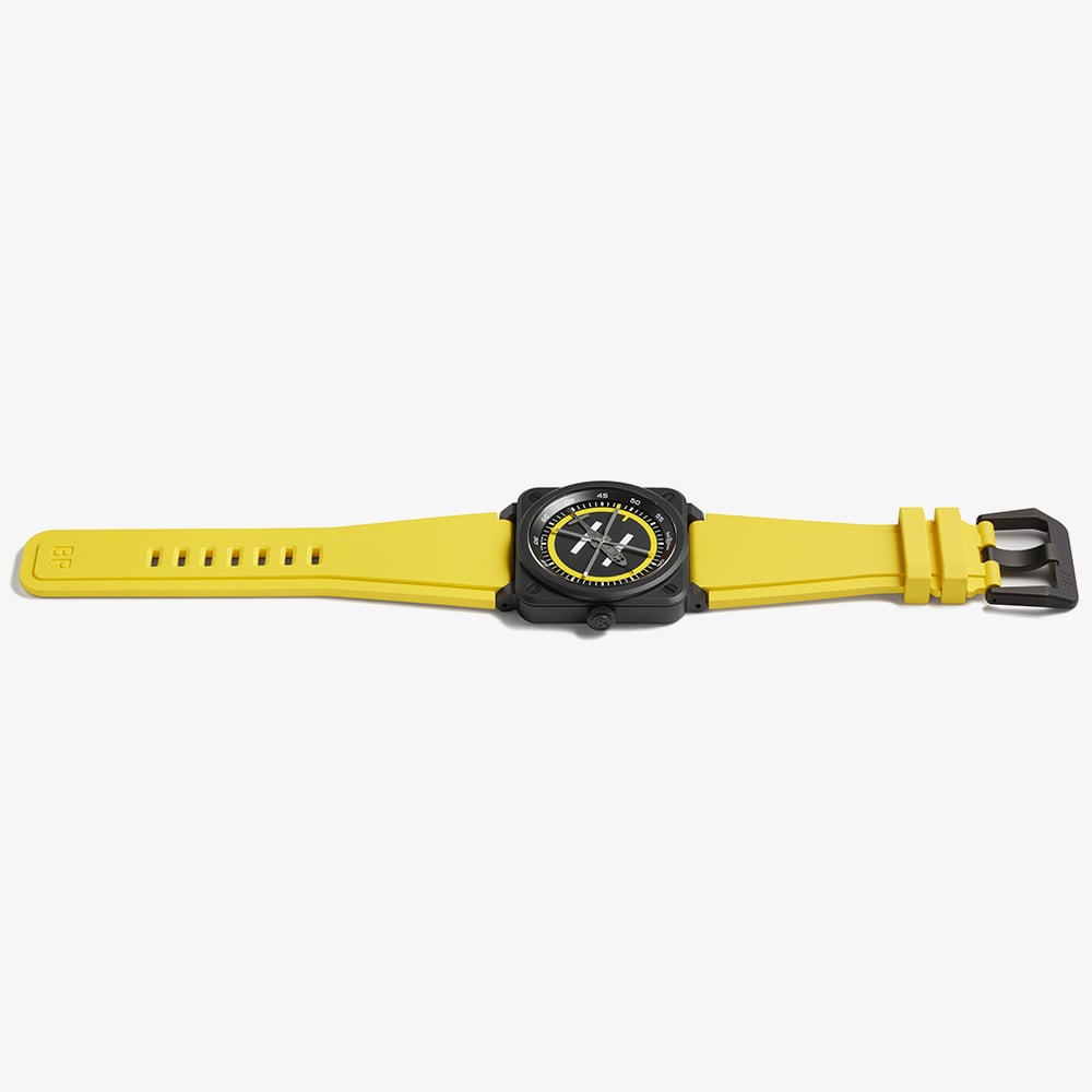Bell & Ross Mens Limited Edition Helipad Yellow Rubber Strap Watch BR03A-HE-CE/SRB