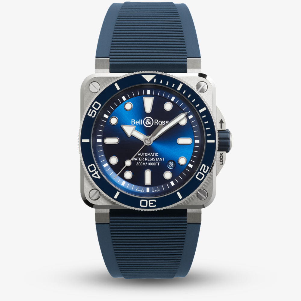 Bell & Ross Mens BR-03 Diver Blue Steel Watch BR03A-D-BLU-ST/SRB