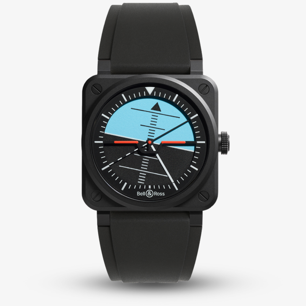 Bell & Ross Mens Limited Edition BR-03 Horizon Black Rubber Strap Watch BR03A-HRZ-CE/SRB