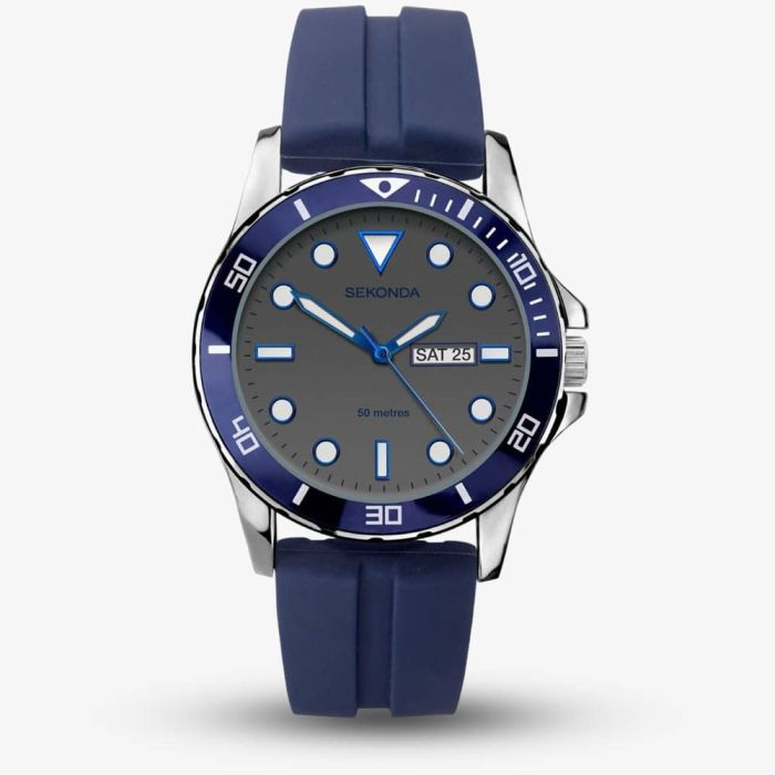 Sekonda men's blue dial black rubber strap watch sales