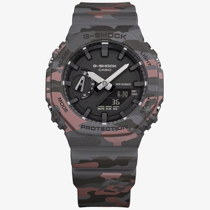 Casio GA-2100CM-8AER G-Shock 2100 Series Grey Red Camo Mens Watch